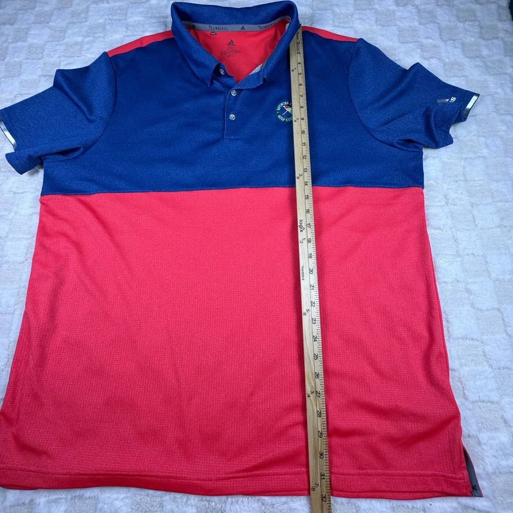 Adidas‎ Golf Polo Shirt 2XL Spencer T. Olin Course ClimaChill Blue Red